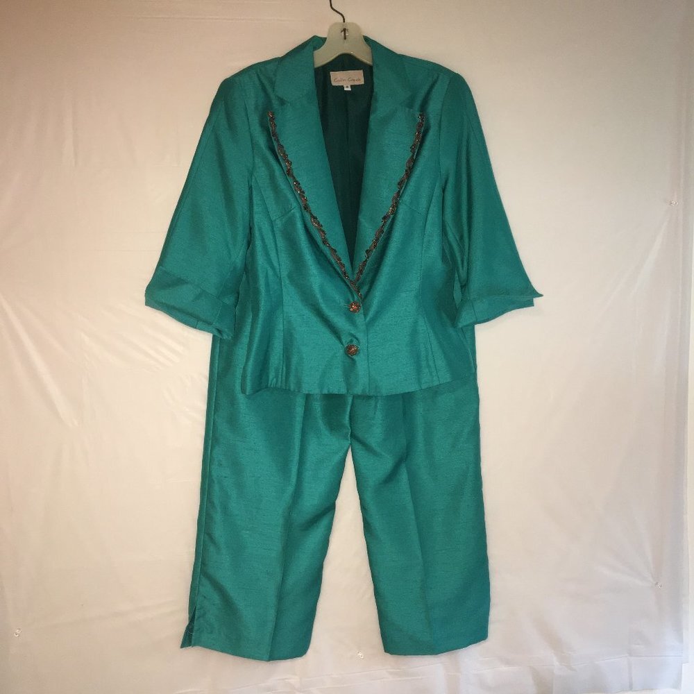 Collin Creek 2 PC Pant Suit Emerald Green Size 8